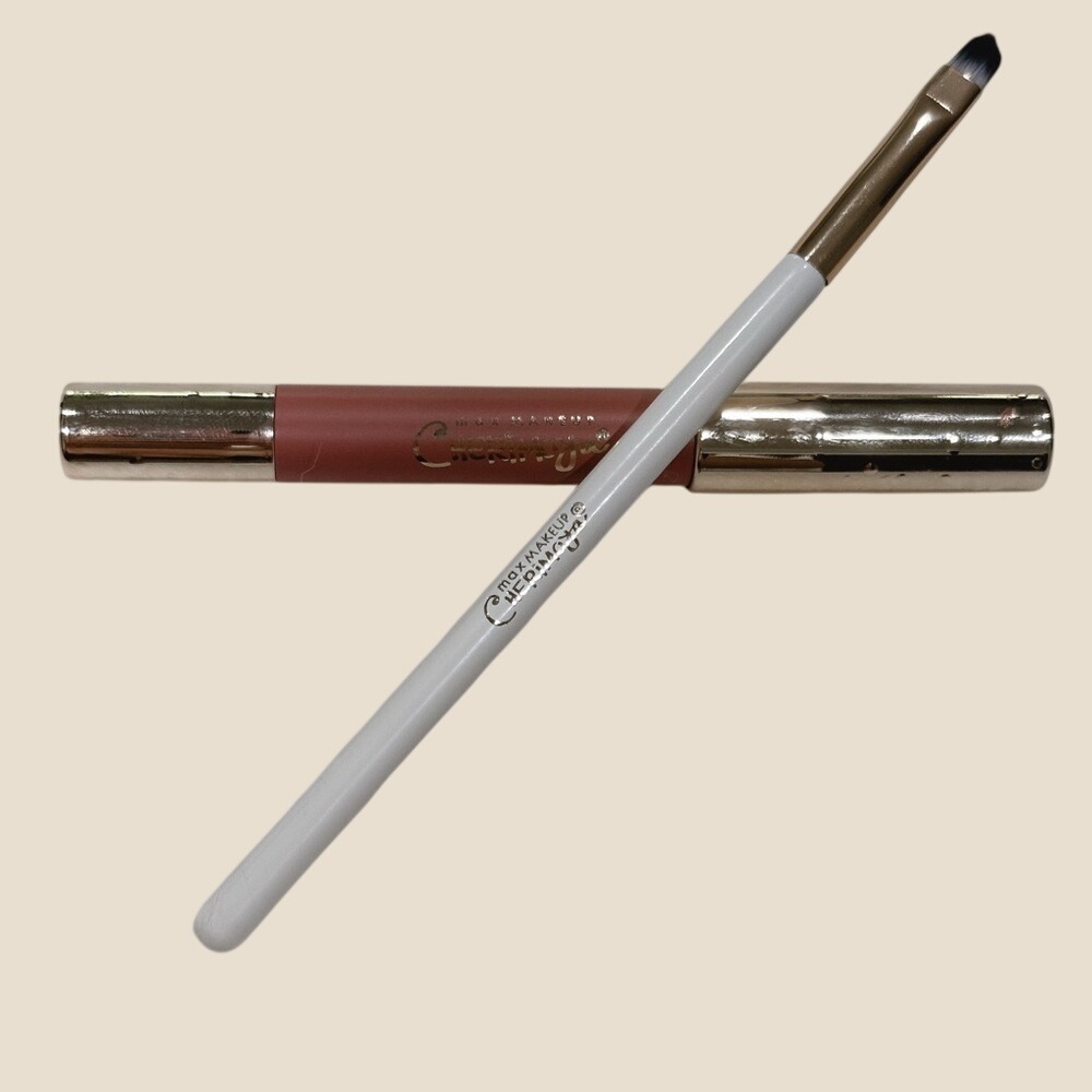 Max Makeup Cherimoya Lip Liner Crayon and Angled Lip Brush Set Nude Gold White